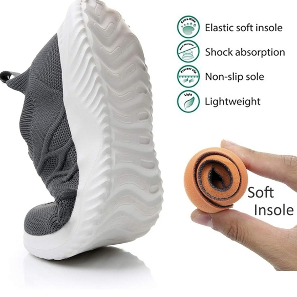 New! AKK grey shoes sneakers walking slip on tennis casual athletic gym work - Picture 3 of 14